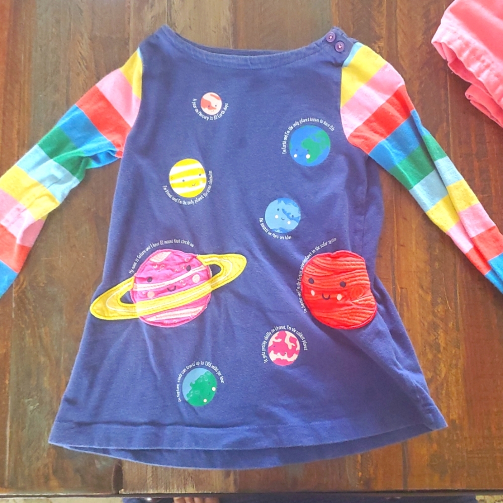 Mini Boden Navy Rainbow Stripes Long Sleeve Planet Dress